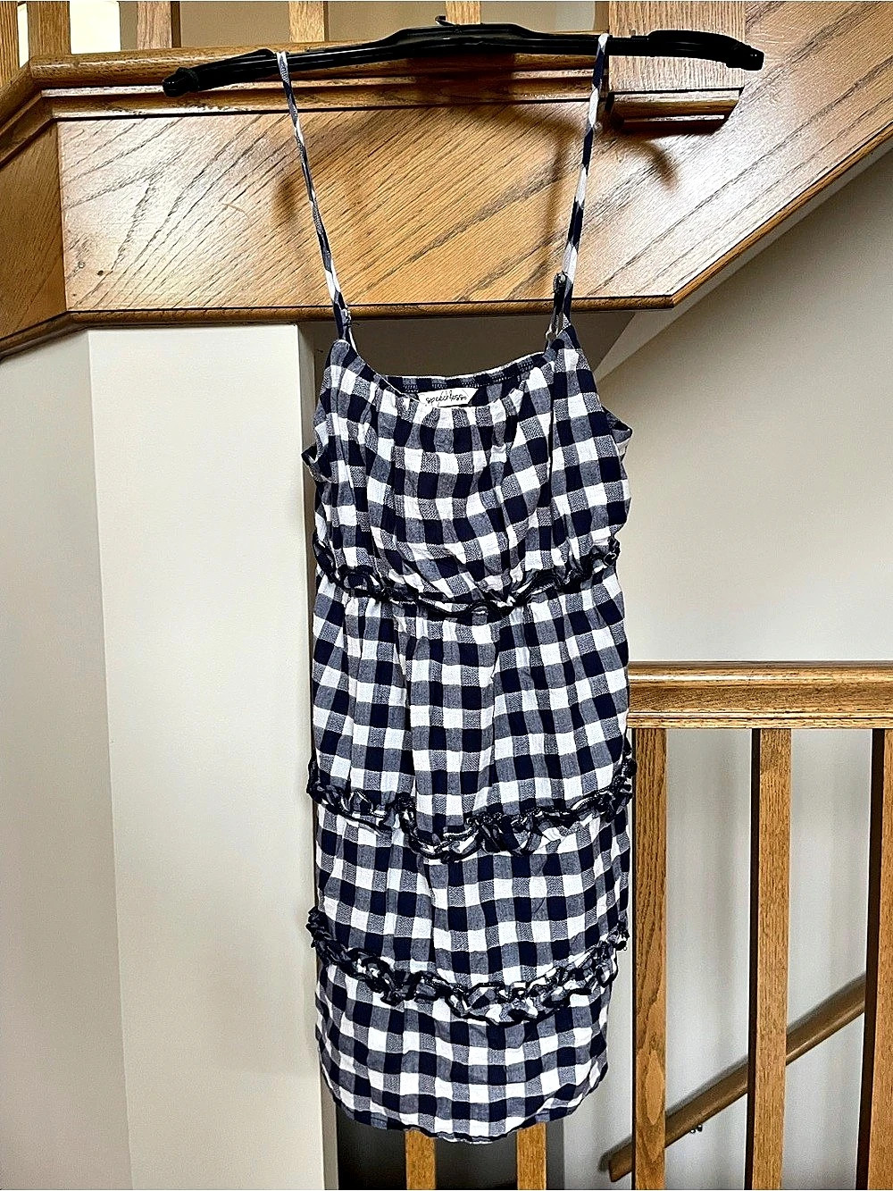 speechless Gingham Tiered Mini Dress Blue & White Size 8